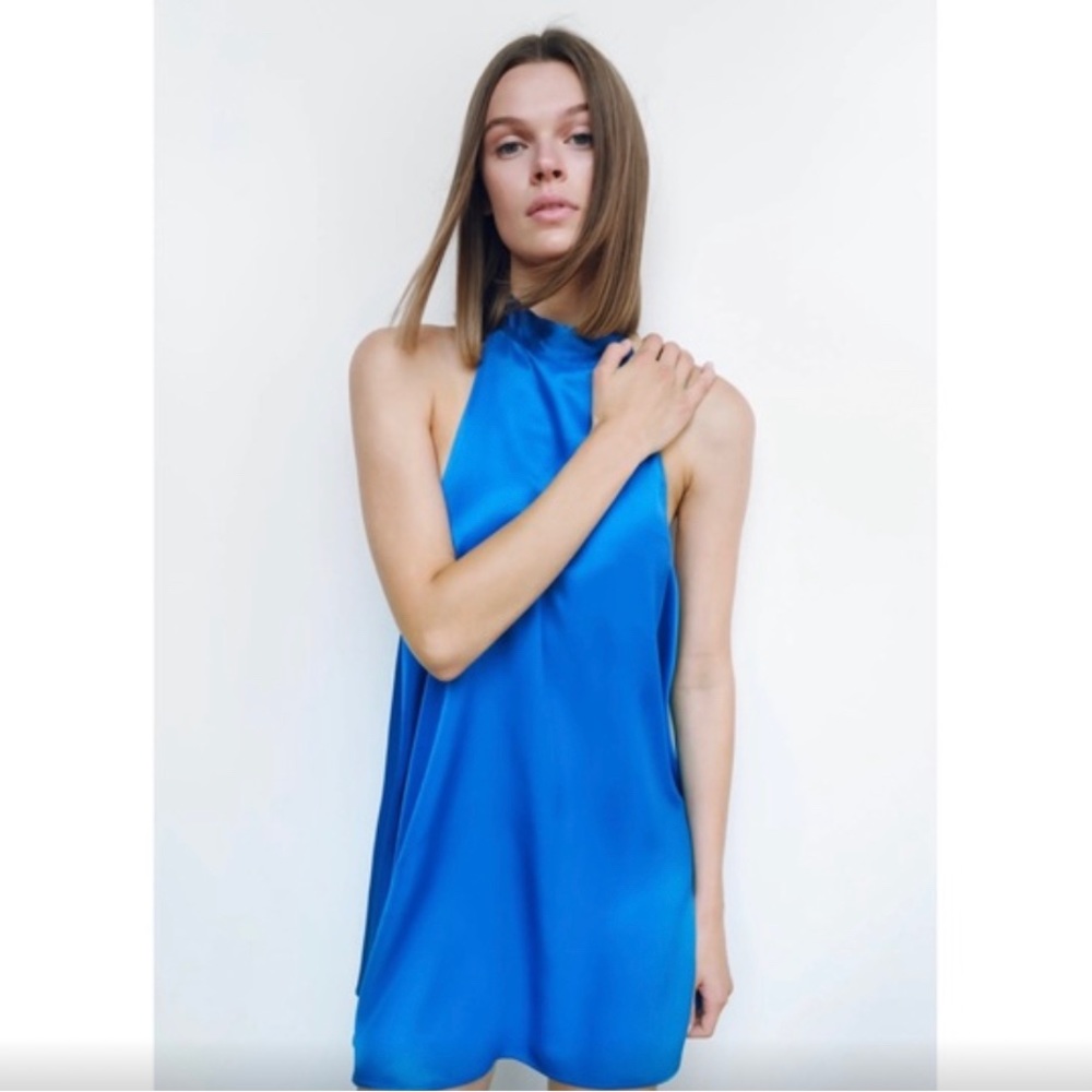 Zara High Neck Open Back Satin Dress